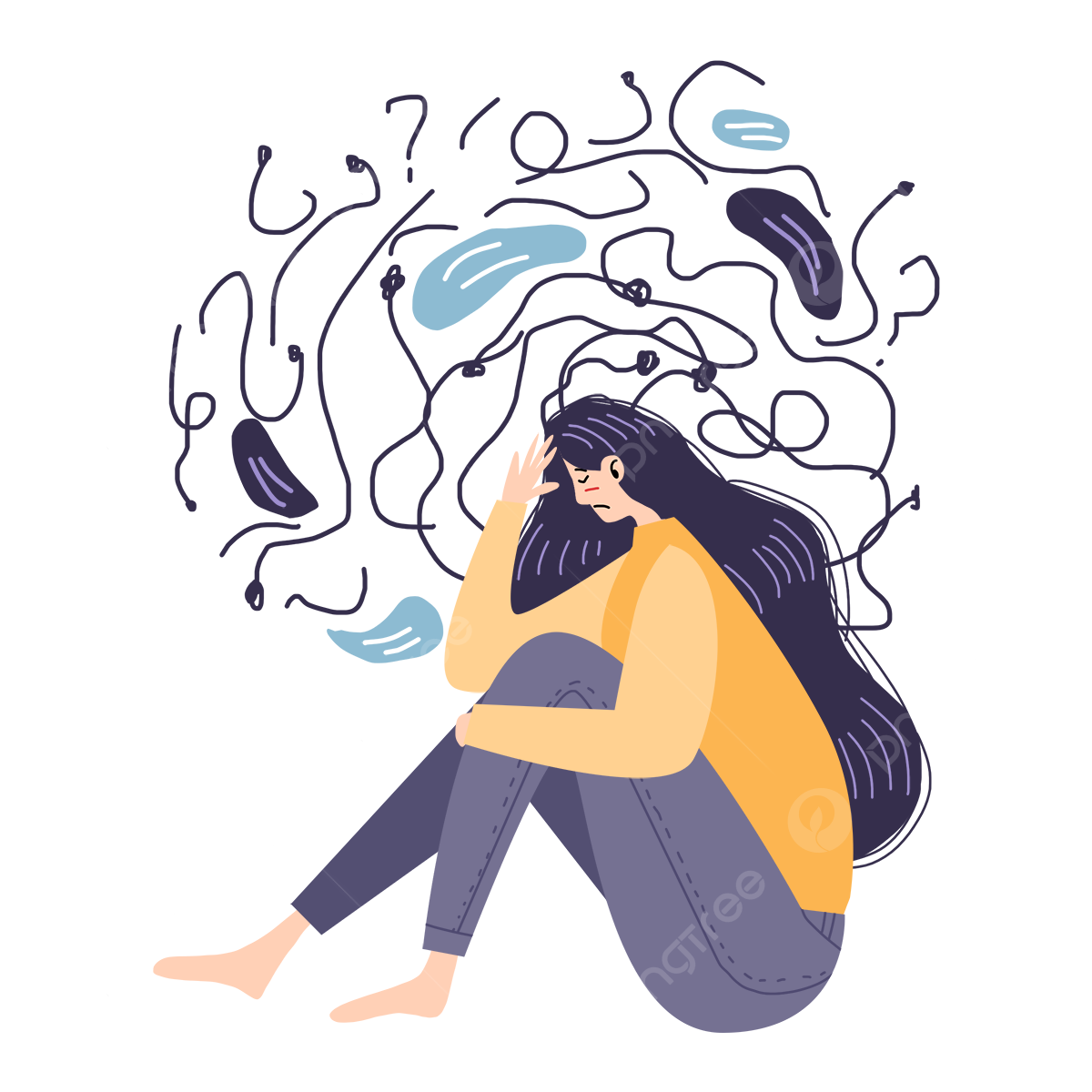 pngtree mental health problems flat illustration yellow characters png image 6855447